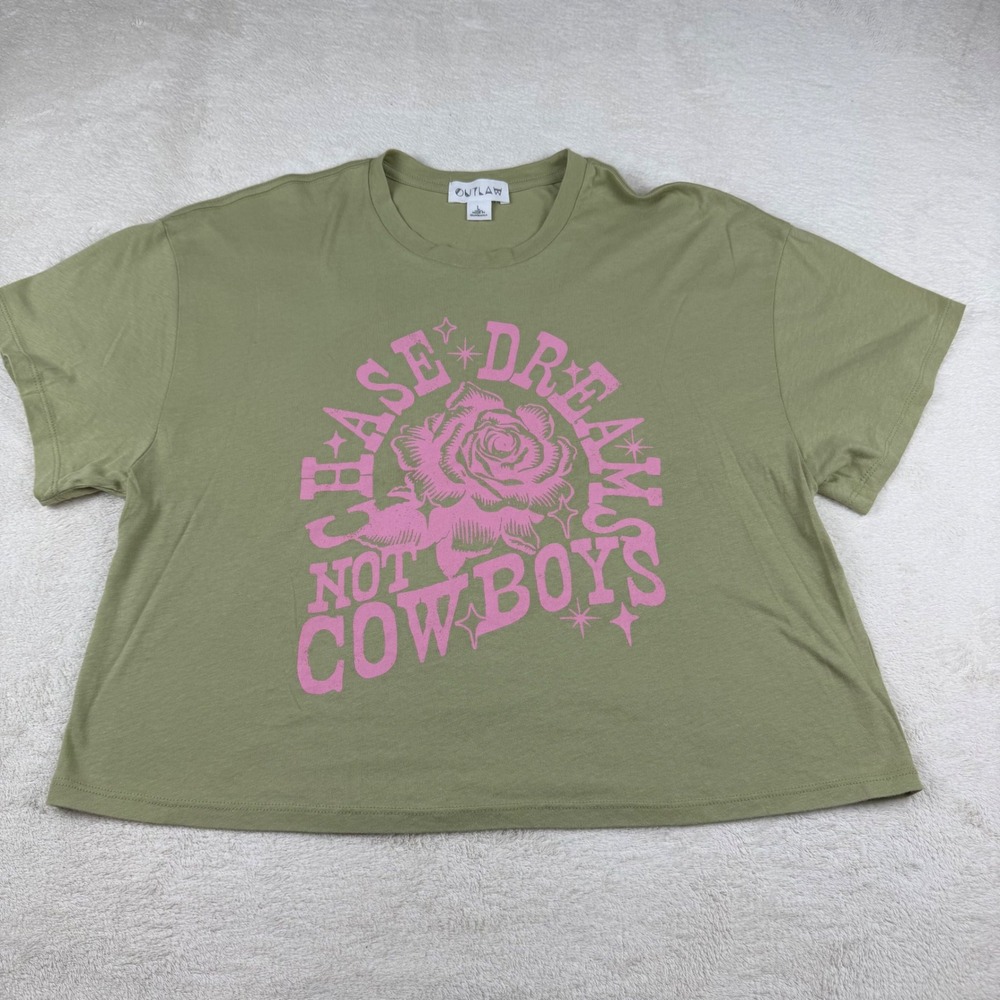 OUTLAW Womens Green "Chase Dreams Not Cowboys" Graphic T Shirt‎ Size L